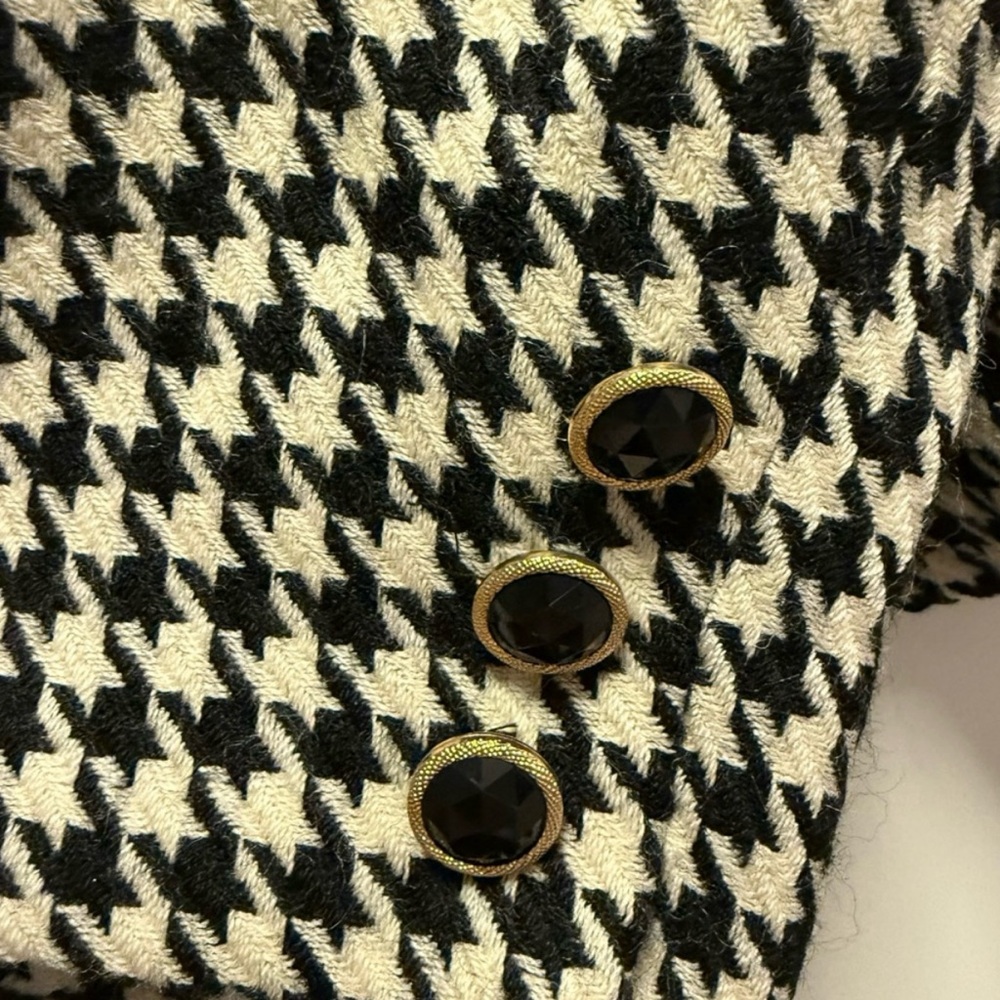 Vintage Wool & Velvet black & white houndstooth blazer sz 8 Preppy Old Money - Picture 2 of 6